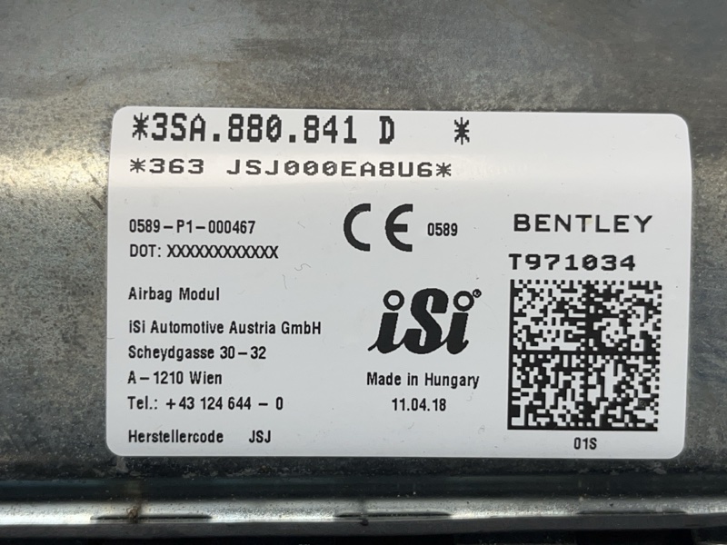 Подушка безопасности в колени Bentley Continental GT (3S, 2018г.)